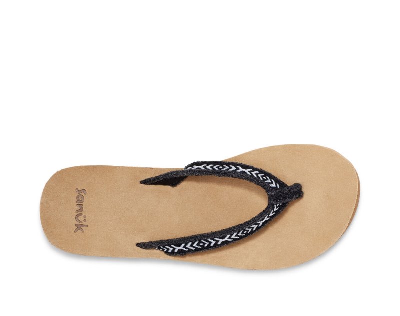 Sanuk Fraidy Tribal Hemp Women's Flip Flops Black / White | Canada 145BEX